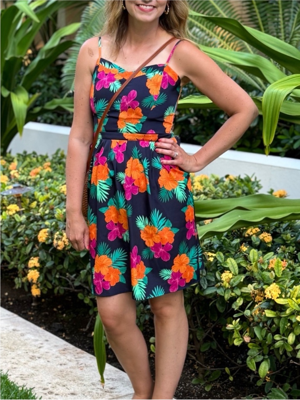 GAP Navy Floral Spaghetti-Strap Sundress with Orange & Pink Blooms - Picture 2 of 5